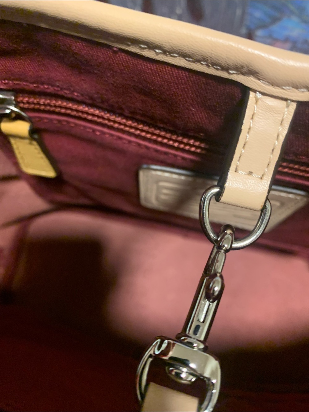 Coach New York Burgundy Tote with Tan Trim and Gold Accents - Picture 8 of 11